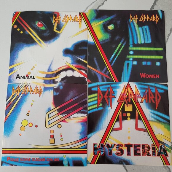 Def Leppard 4 Vinyl records Animal, Hysteria, Women and Pour Some Sugar on Me - Picture 1 of 16